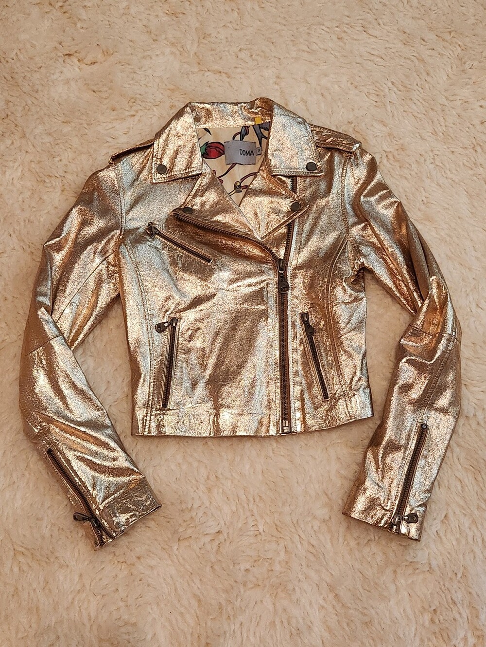 DOMA Gold Leather Biker Jacket Size 0